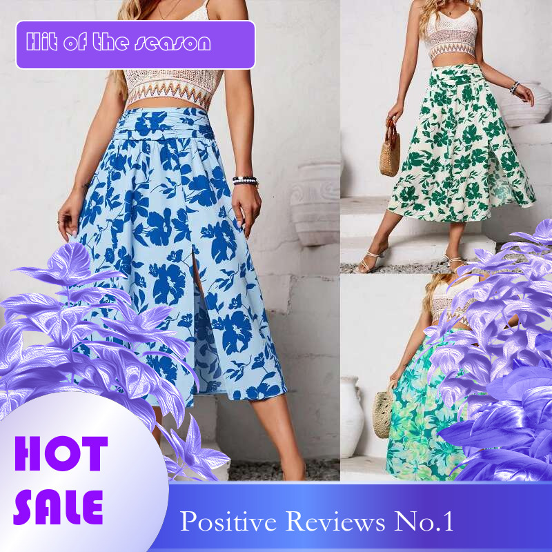 Dongdumaoyi Nieuwe Dames Zomer Casual Gesmokte Bloemenprint Rok C