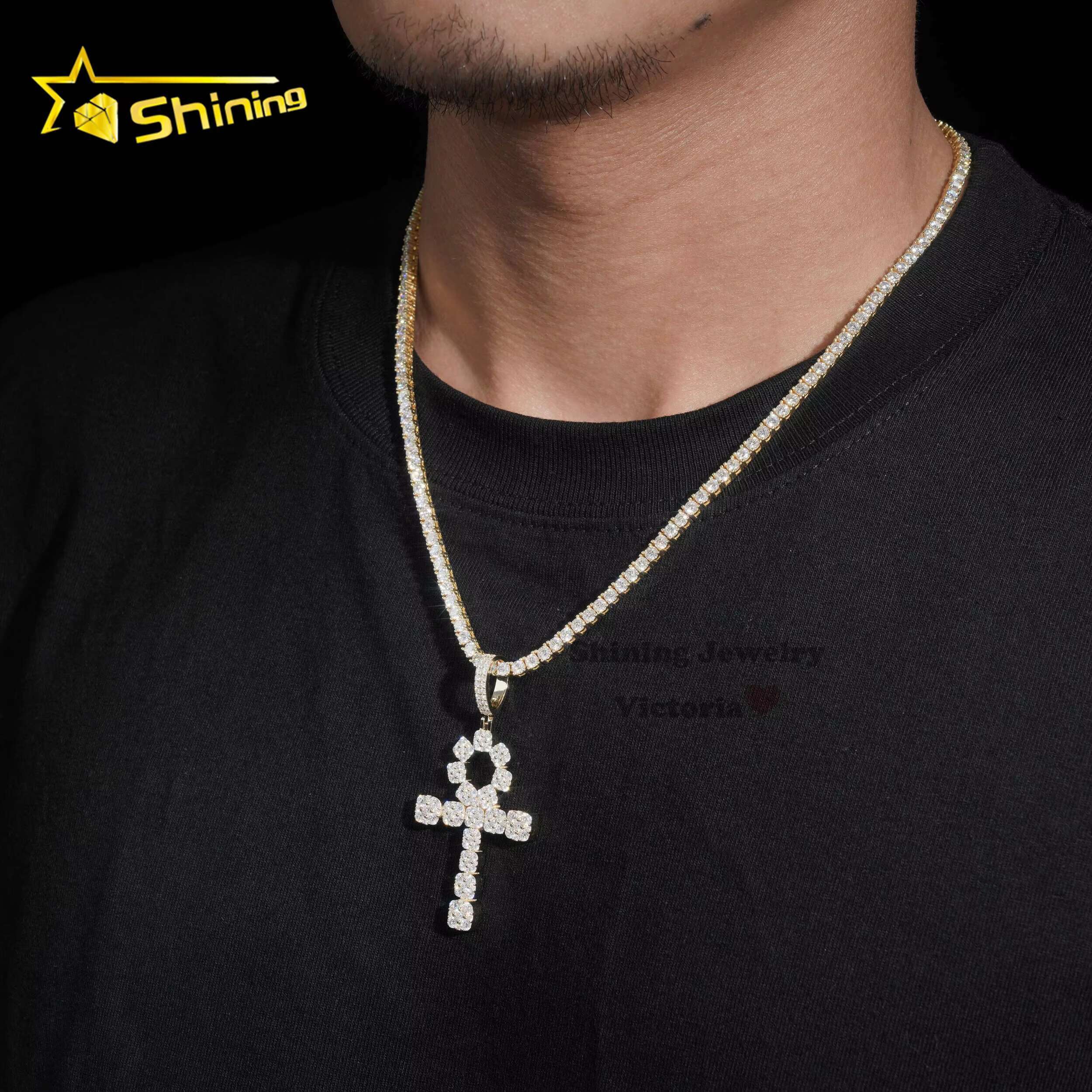 Soild Gold Diamond Trendy Jewelry Custom Hip Hop Pendant Necklace 10K Real Gold VVS Moissanite Cross Pendant for Men Women