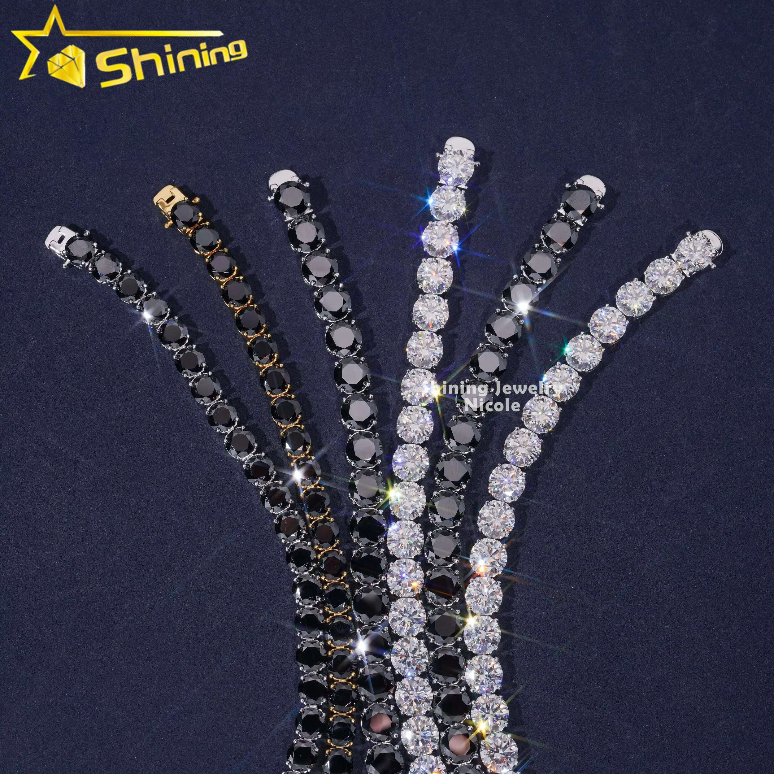 Big Luxury Hot Sale High Quality 6.5mm 8.0mm 925 Sterling Silver Tennis Chain Black Clear Diamond Tennis Bracelet