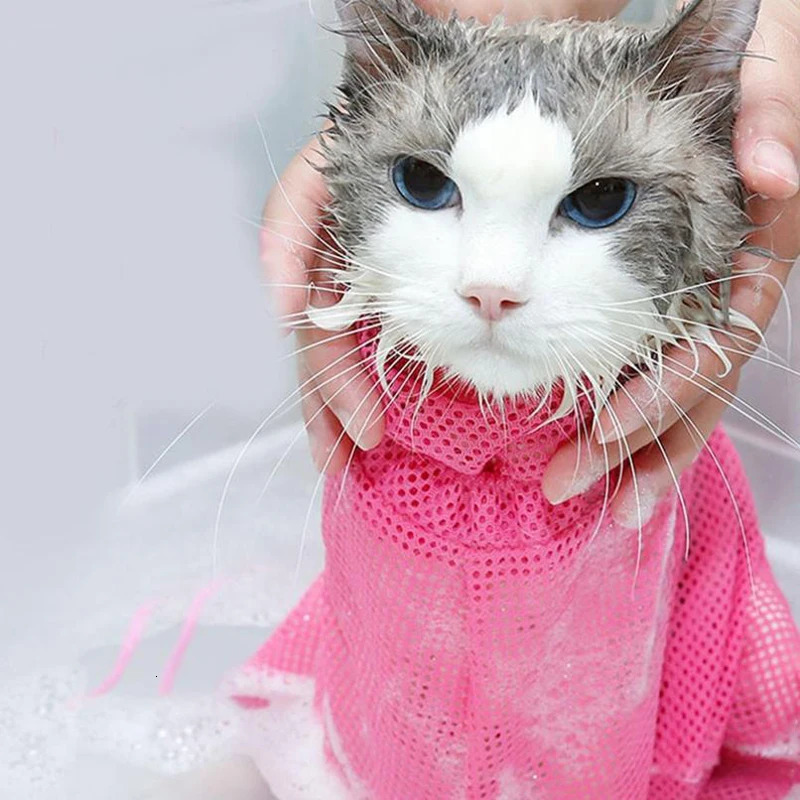 Mesh Cat Grooming Bathing Bag Adjustable Cats Washing Bags For Pet Nail Trimming Injecting Anti Scratch Bite Restraint 250326