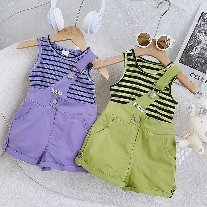 Summer Fashion Kids Girls Suspended Suits New Striped Vest Tops Baby Girl Shorts 2-piece setT250327