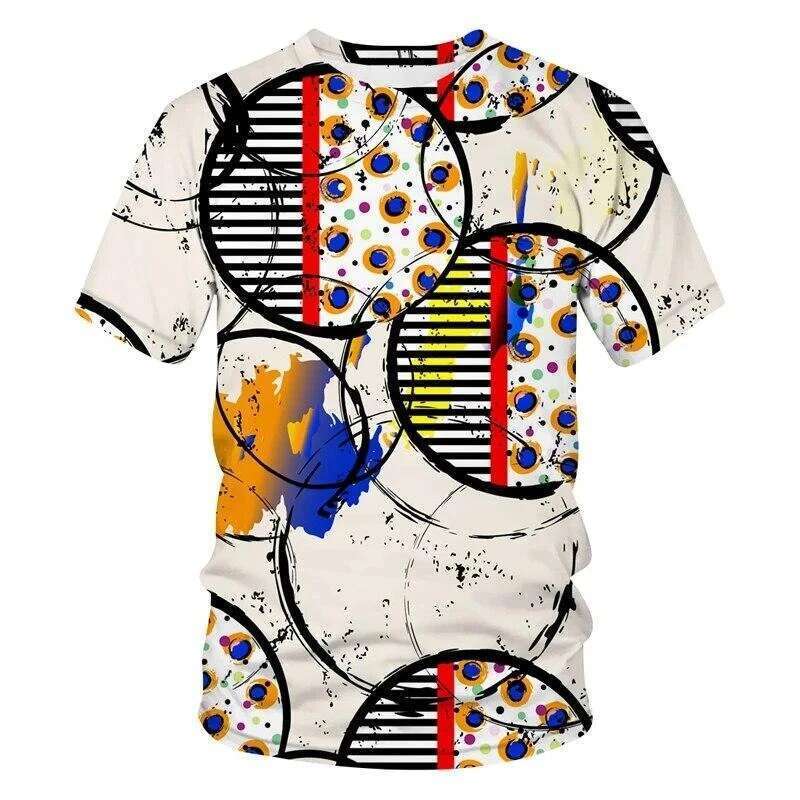 Art Graffiti Pattern T shirt Men s Street Clothing Round Neck D Printed Hip Hop Harajuku Soft Stripe