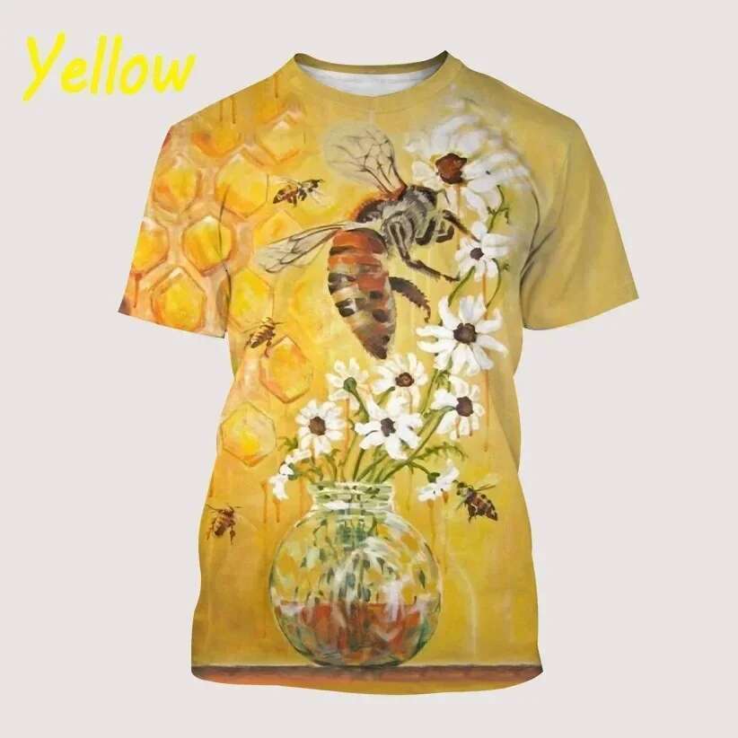 Men s T shirt D printed with bee and honey patterns large size loose fit comfortable breathable XL new collection for summer