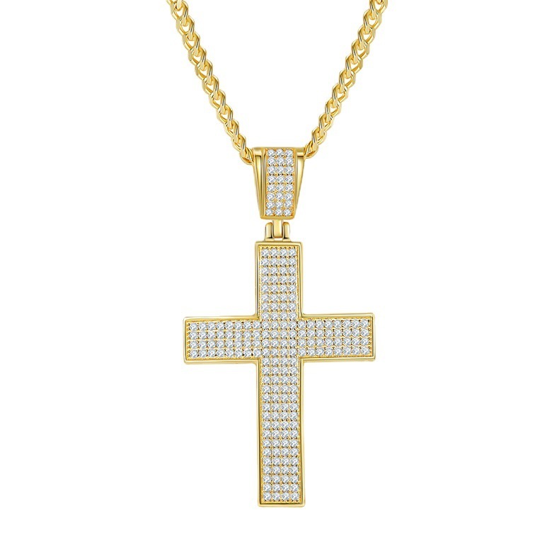 S925 silver moissanite classic luxury diamond cross necklace pendant for both men and women
