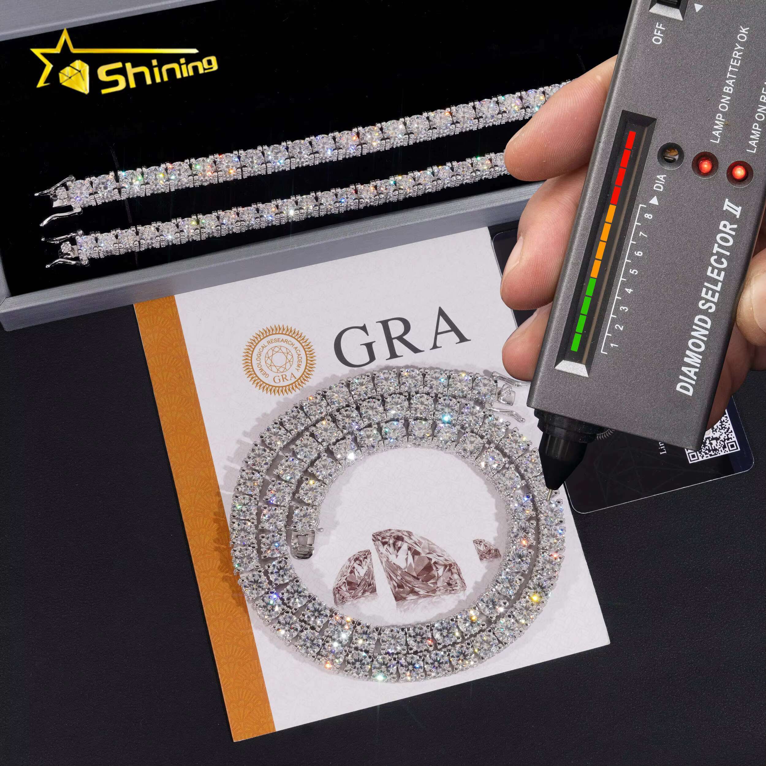 RTS Factory Price Hip Hop 925 Sterling Silver 5mm 6.5mm VVS Diamond Necklace Fully Iced Out Moissanite Tennis Chain