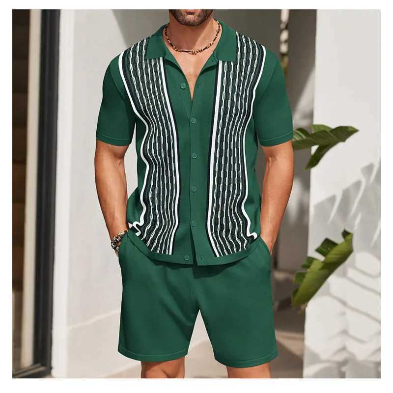 Business casual mens high-quality mens two-piece set summer mens ice silk short sleeved two-piece set mens fitness centerXJ250326