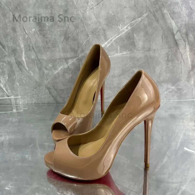 Peep Toe Patent Leather Heeled Women's Platform Stiletto Pumps 10/12Cm High Heels Party Office Commuter Single Shoe Summer