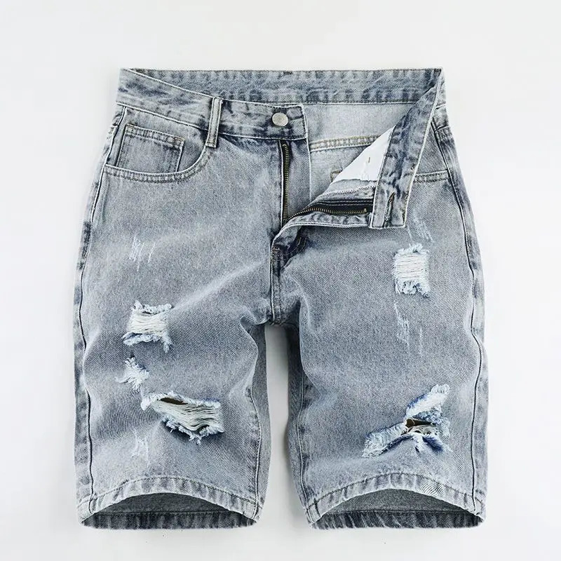 mens fashion Korean solid denim knee length shorts casual summer tight street pants 250326