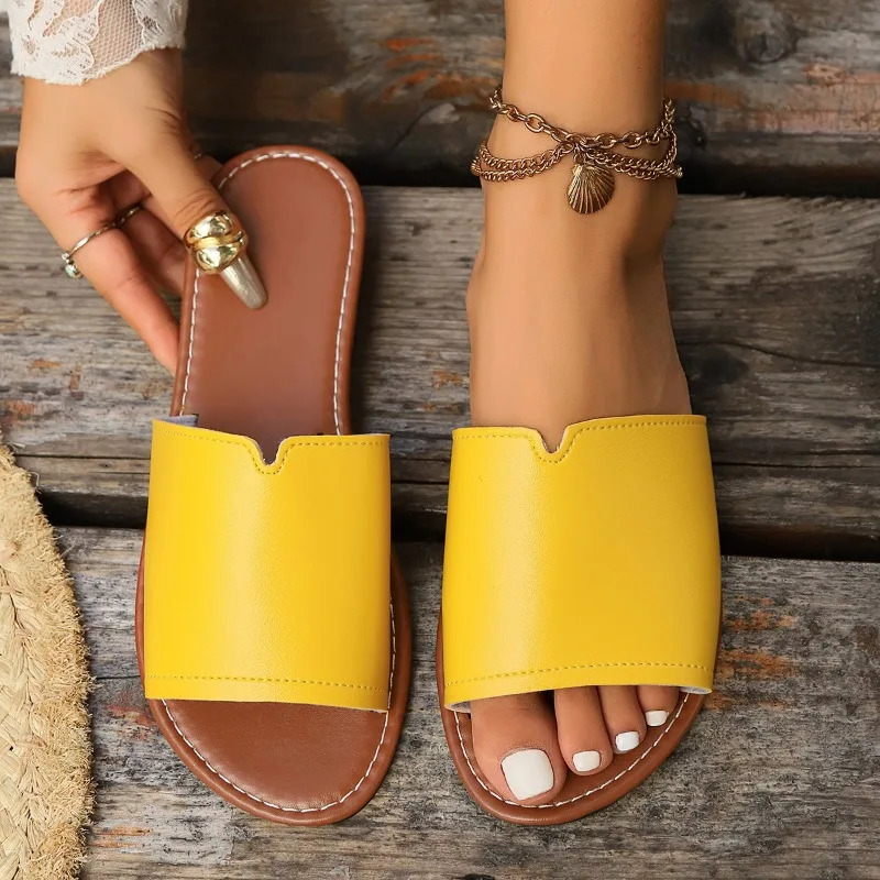Real Cow Leather Sliding Block Indoor House Summer Open Toe Sandals Casual Shoes 250317