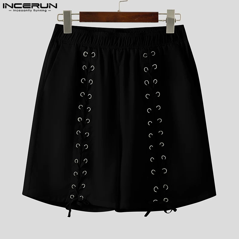 INCERUN 2025 American style shorts fashion mens mesh n solid color summer selling street clothing simple 250326