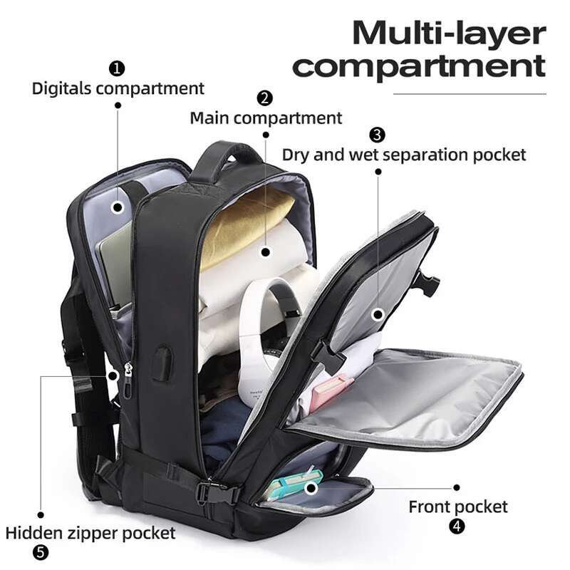 BANGE Aire Approved 15.6Inch Large Travel Men Multi-Function USB Waterproof Laptop Backpack With Wet Dry Pocket