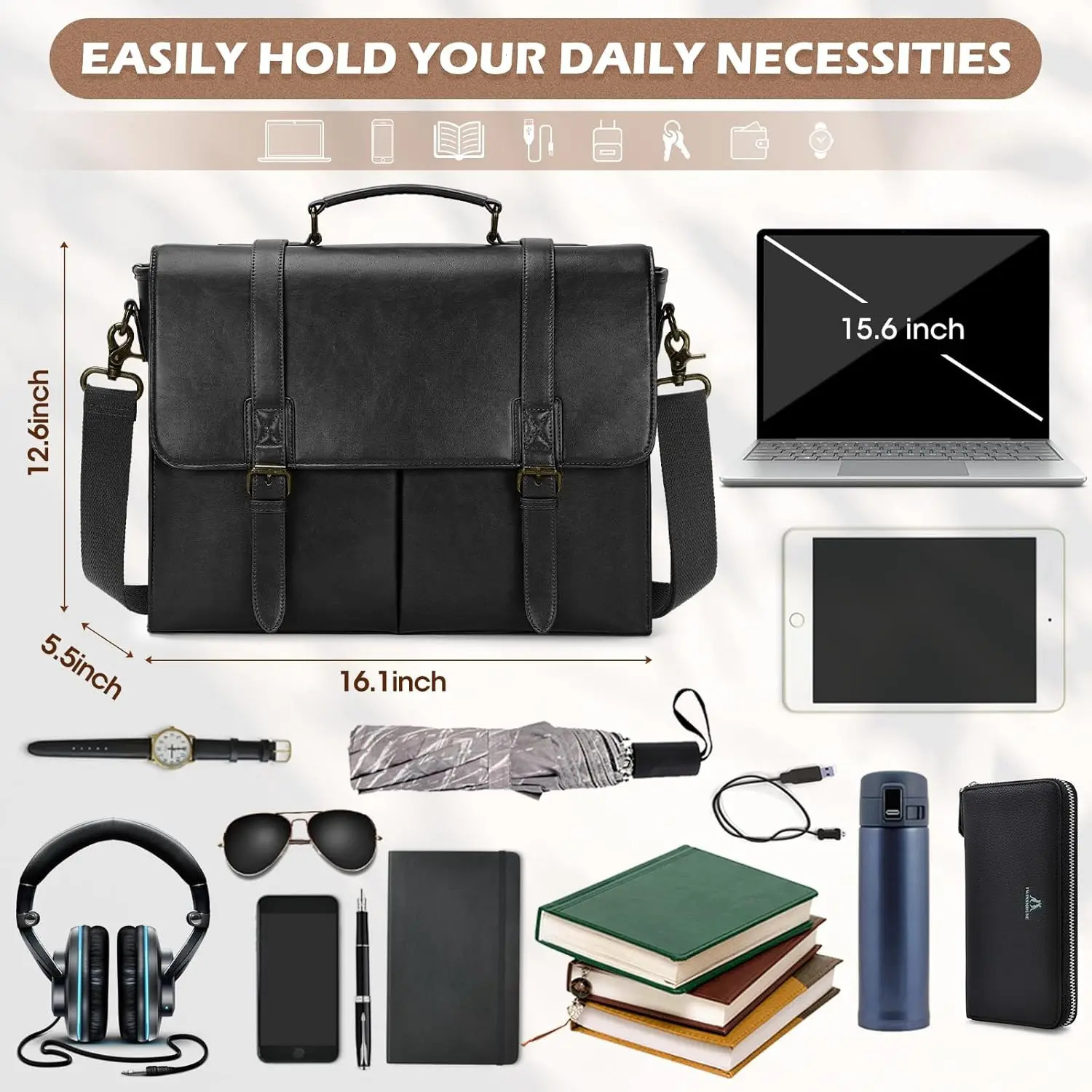 Rainsmore vintage mens messenger bag waterproof leather briefcase laptop large capacity business university shoulder 250326