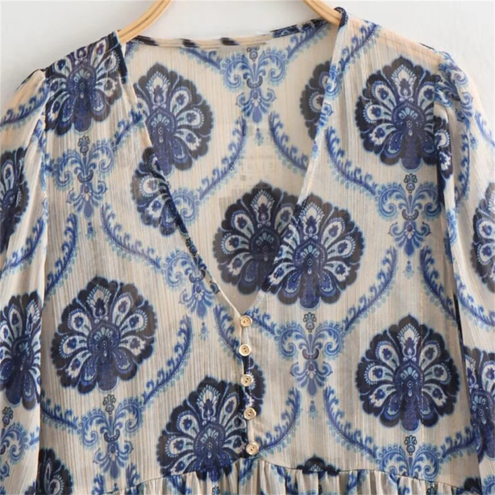 2024 ZAR SpringSummer European and American Fashion Casual Metal Line Printed Dress 250324