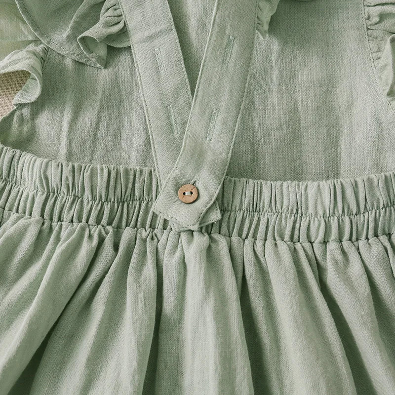 Summer Fresh And Cute Cotton And Linen Princess Dresses Girl Solid Color Ruffled Sleeveless Dress TZ47 250326