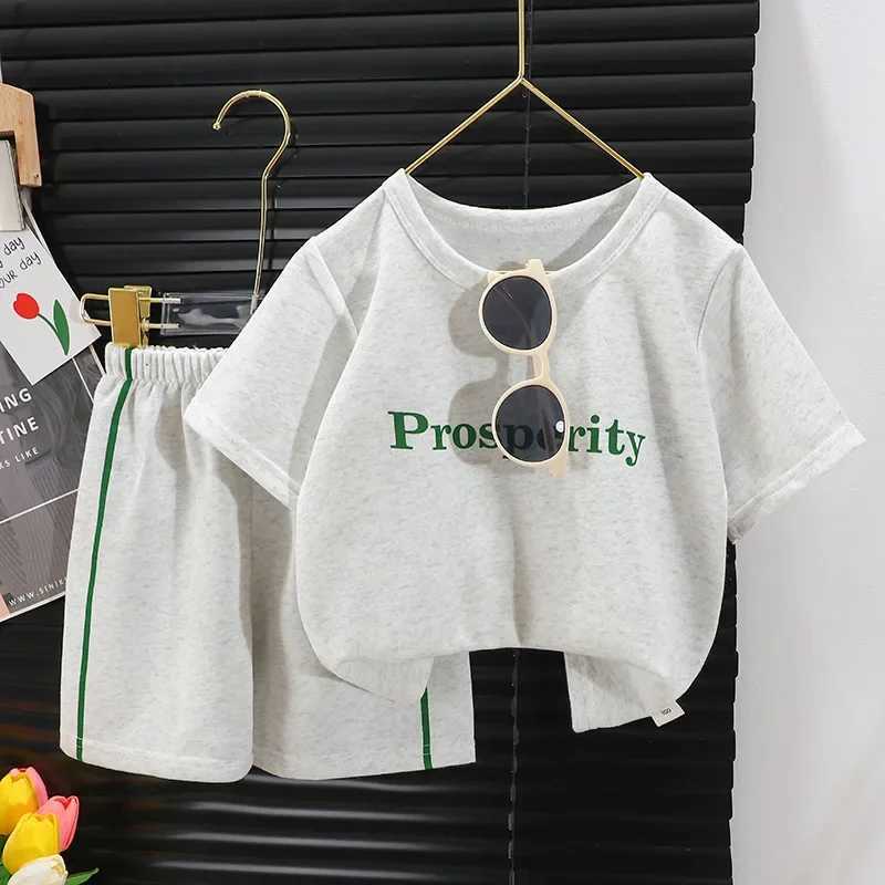 New childrens short sleeved set girls T-shirt summer baby fashion sports and leisure set childrens clothingT250327