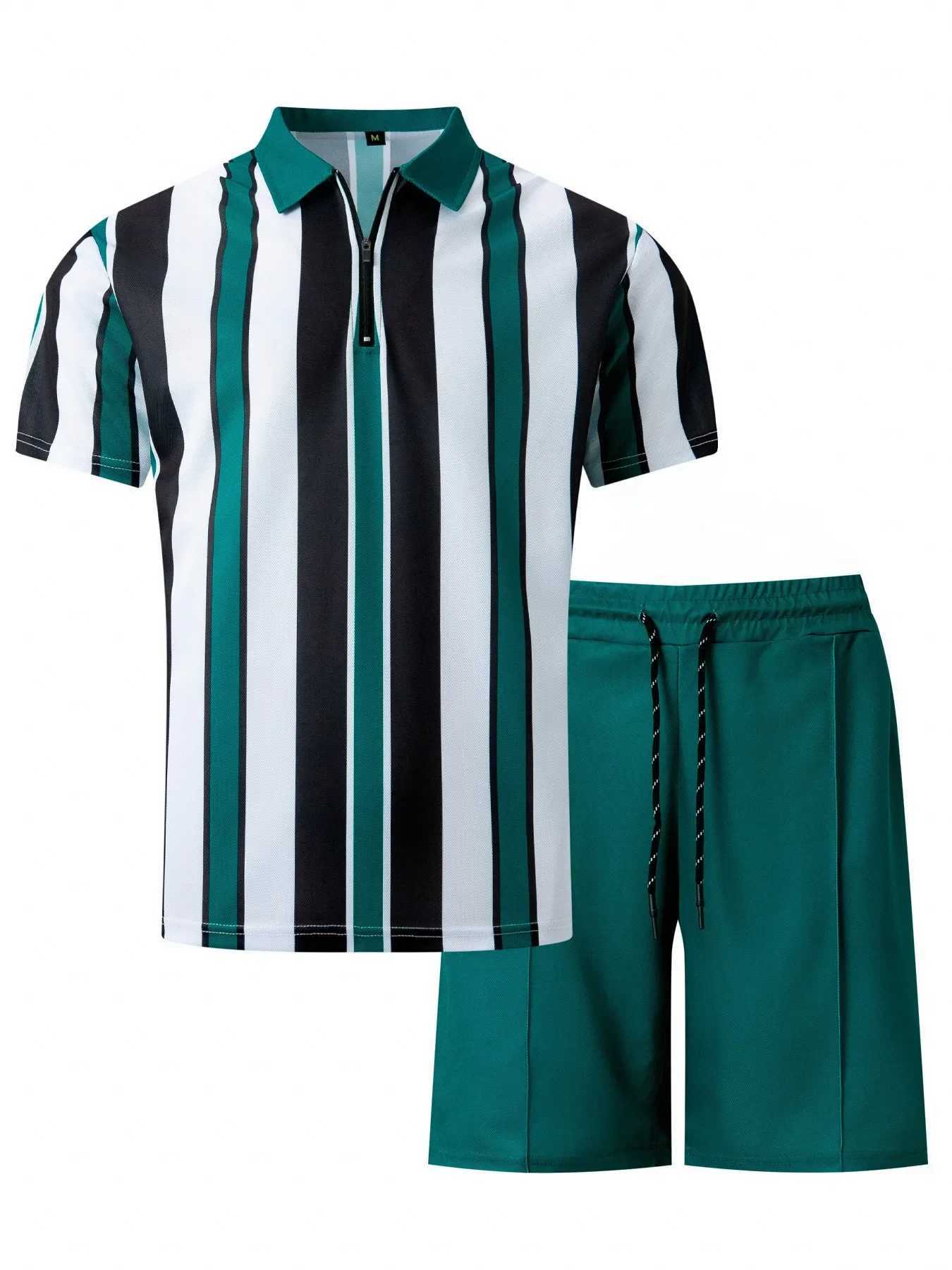 New mens striped casual short sleeved two-piece set for summer 2025 sports and casual mens sportswear two-piece setXJ250326
