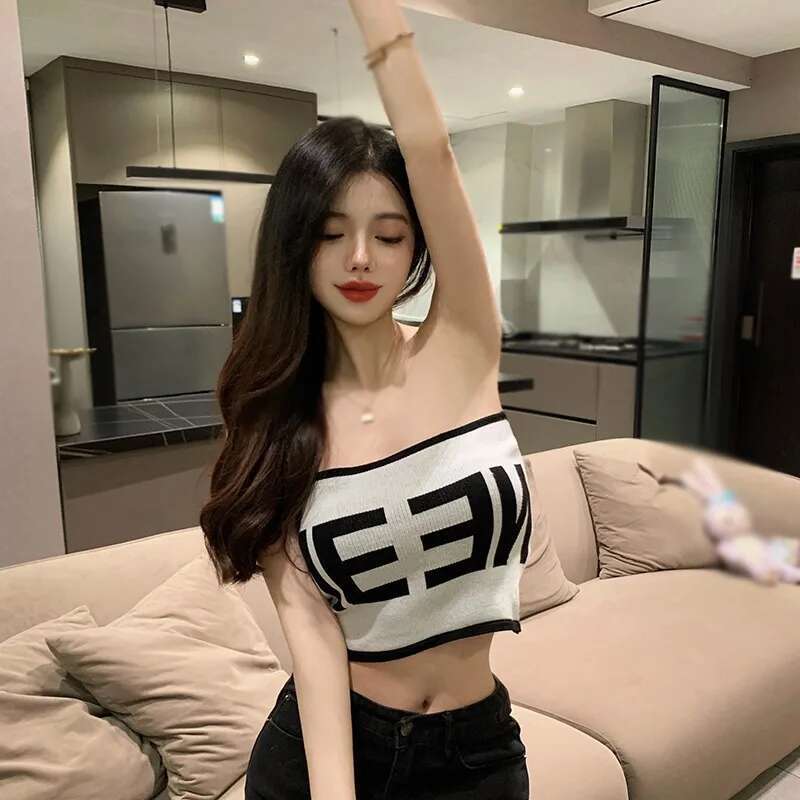 Women's Knitted Tube Inner Wear Letter Jacquard Bottoming Slim Fit Sexy Vest Versatile Tank Top Casual Short Style ddmySept