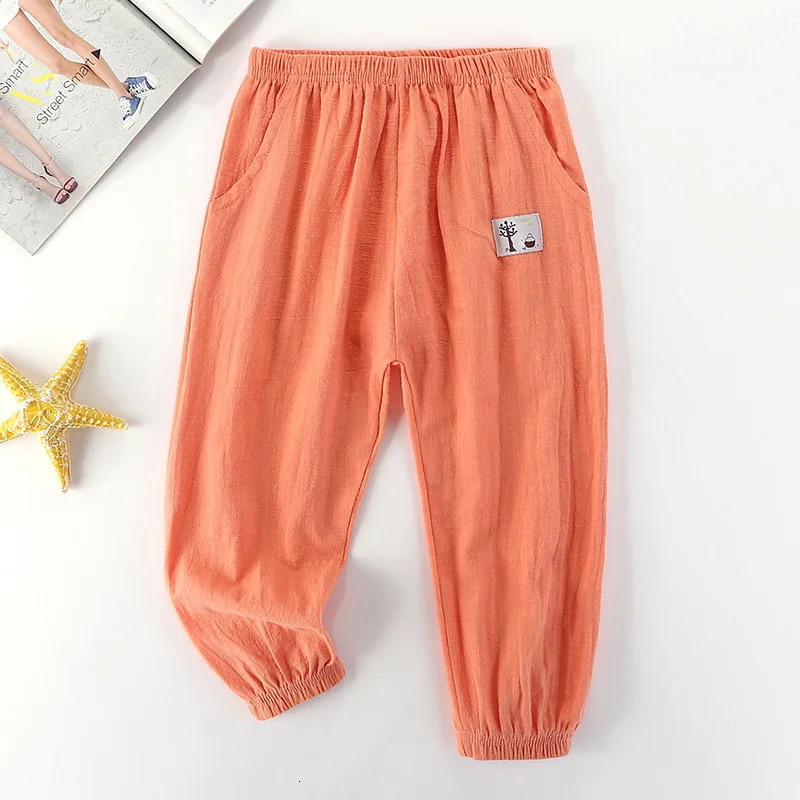 Childrens Trouser Boys and Girls Cotton Linen Elastic Waist Solid Color Summer Clothing Pants 250325