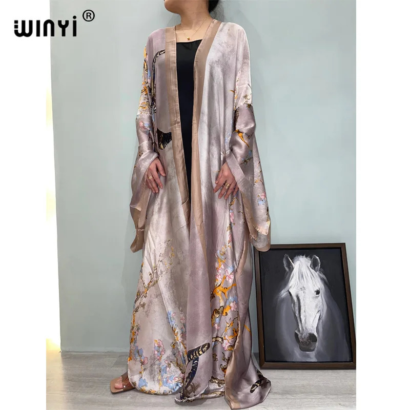 WINYI Holiday Bohemian Printed Long Kimono Dress Bikini Bag Cover Womens Summer Swimsuit 250326