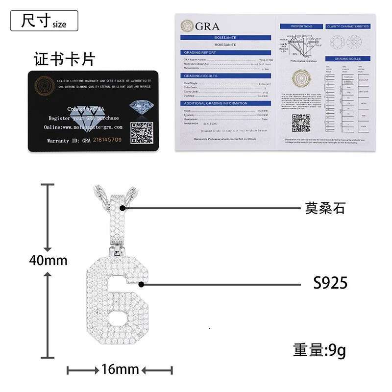 Moissanite S925 Sterling Silver Bling Ice Out Numbers Letters Pendants Necklace for Men Women Unisex HIP Hop luxurious Jewelry