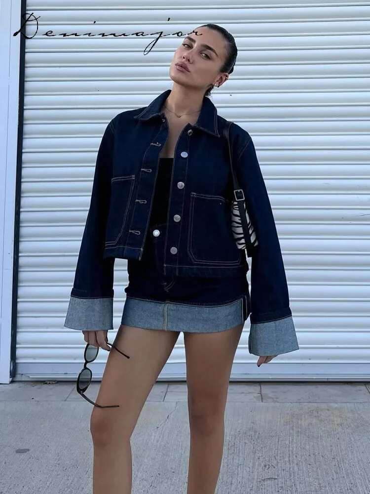 Chic Denim Jacket Mini Skirts Set Women Lapel Single Breasted Long Sleeve Coat Slim Short Skirt 2025 Spring Elegant Lady Outfit