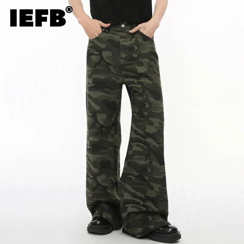 IEFB Vintage Camouflage Mens Jeans Fashion Washed Casual Wide Leg Denim Pants Autumn Winter Loose Male Trousers Old Blue 9C354 250317