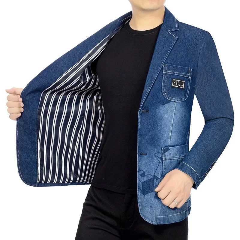fashion mens casual denim jacket highquality suit ultrathin suitable size 4XL 250326