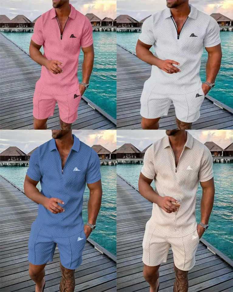 2025 Mens Trendy Summer Short sleeved Printed Beach Set Series Creative Pattern Collar Breathable SetXJ250326