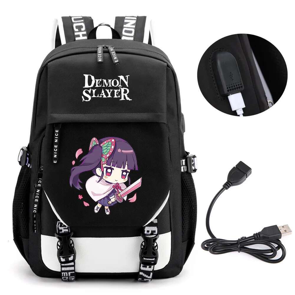 Anime Demon Slayer Kamado Nezuko Backpack School Book Bags Mochila Travel USB Port Bag Laptop Boy Girls Gift