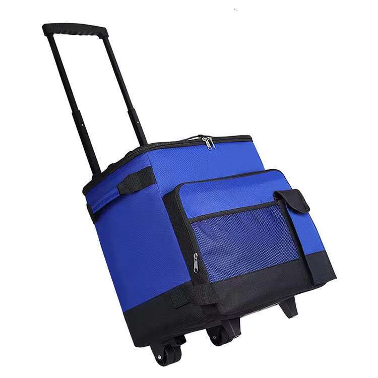 25 Hot Selling Large handcart insulated rolling camping soft cooler outdoor lunch bag with wine cans and food wheels