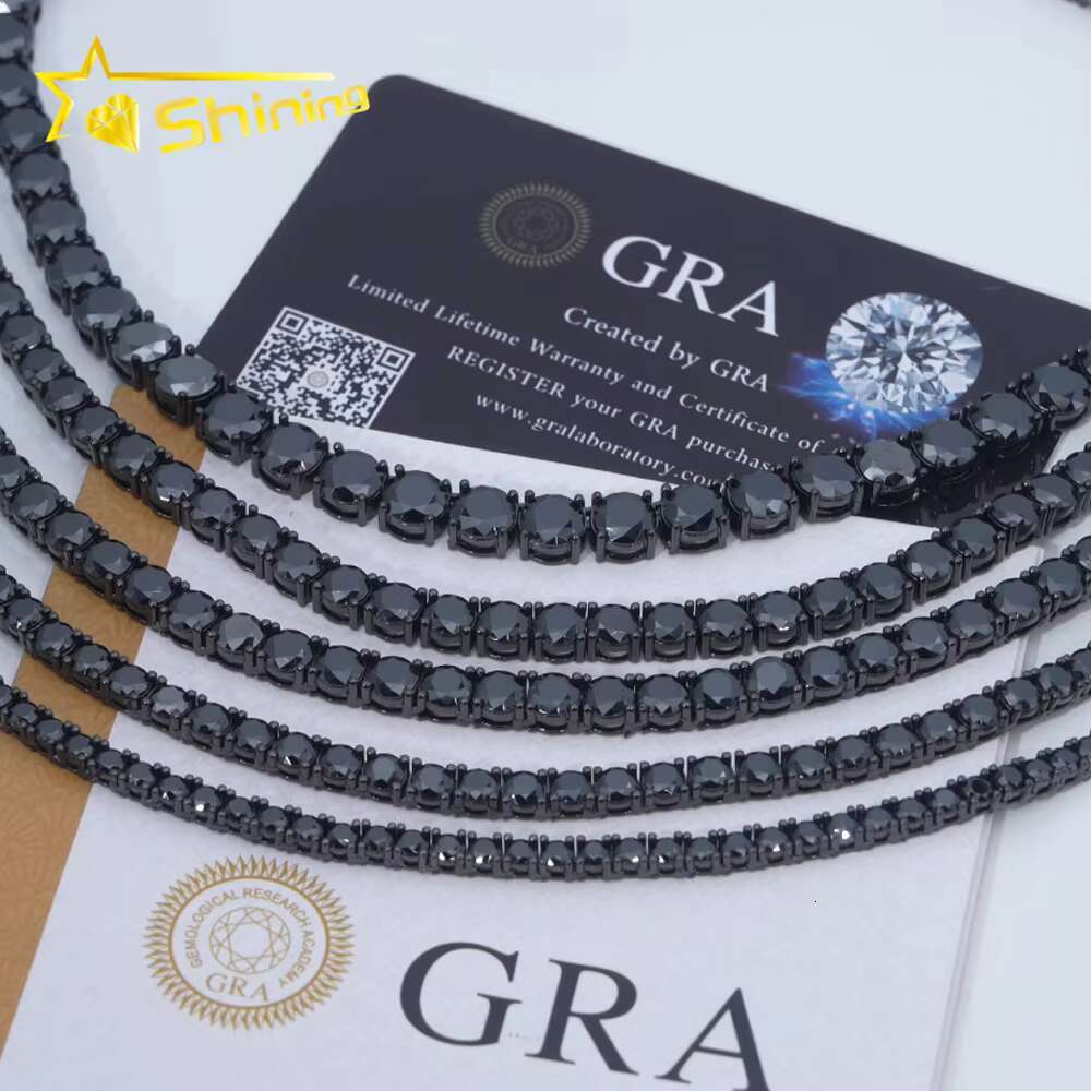 Pass Tester RTS Factory Hip Hop 925 Sterling Silver 3mm 3.5mm 4mm 5mm Diamond Necklace Iced Out Black Moissanite Tennis Chain