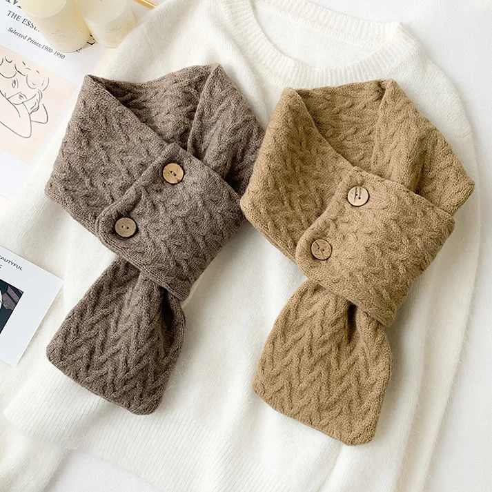 Womens autumn and winter Korean retro neck protection wild knitted wool scarf solid color warm scarf bib Bufandas 250322