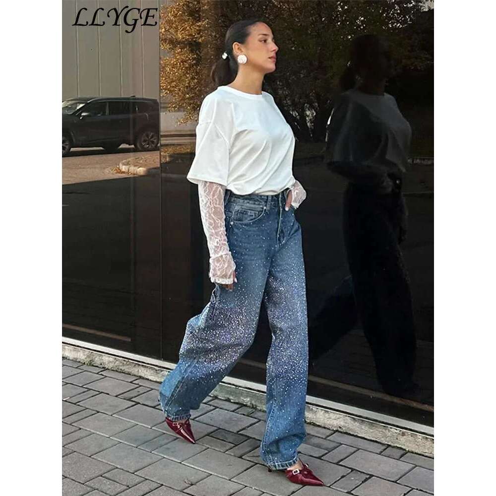 Women's Wear Street Women's Rhie Jeans Vintage Washed Pockets Wide Leg Denim Pants 2025 Spring Lady Y2k Baggy All-Match Trousers