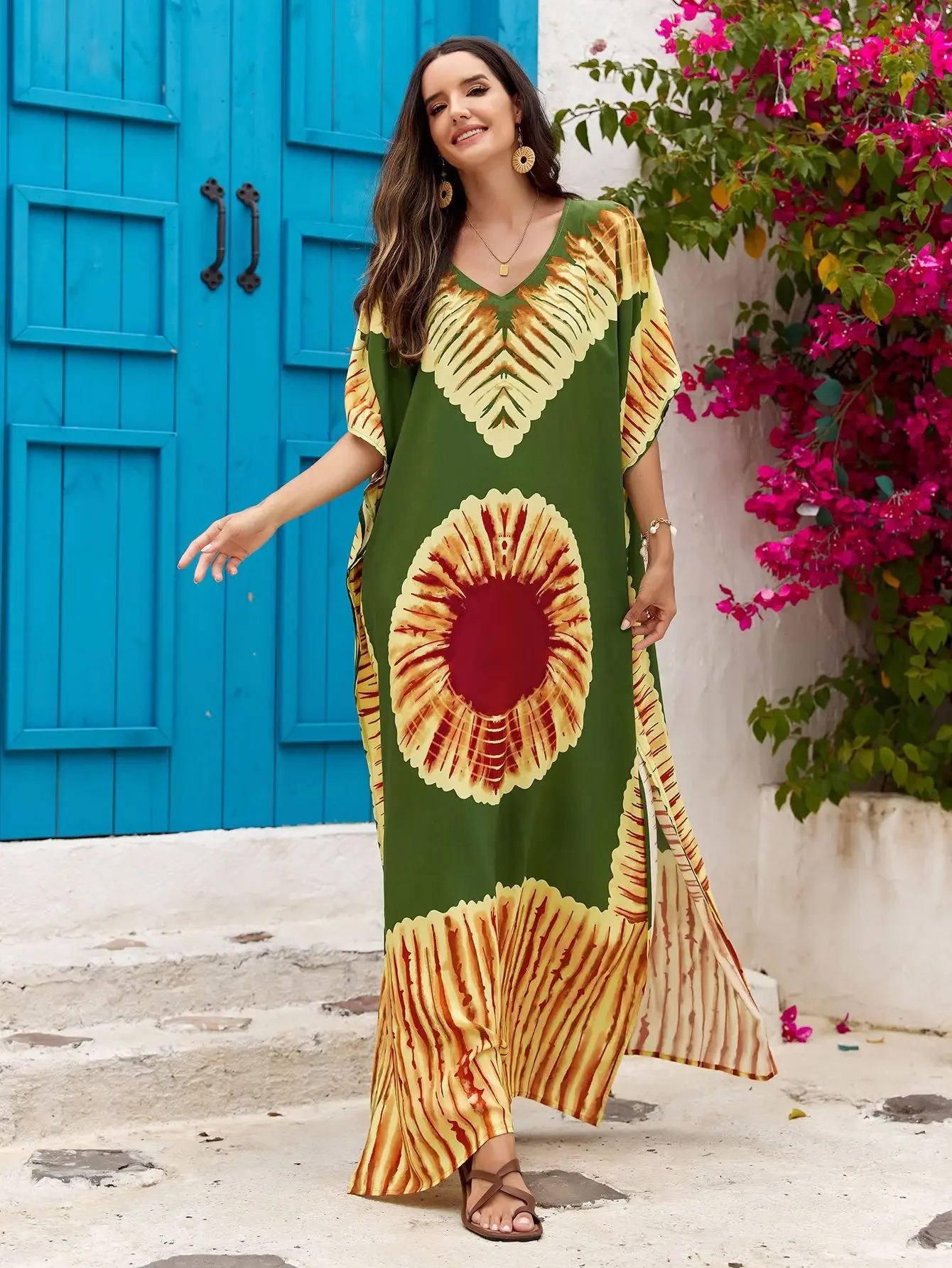 Kafotan Beach Dress Womens 2024 Plus Size Swimsuit Cover Kafotan Maxi Beach Dress Vacation Set 250324