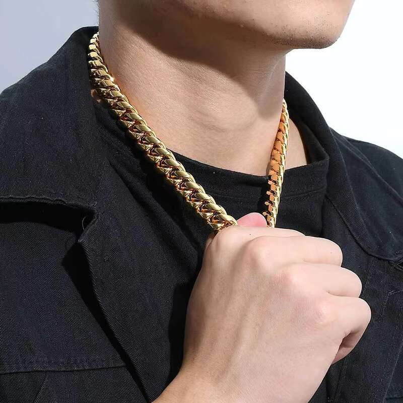 Hip Hop Trendy Chain Collar De Oro Necklace Women Choker Cuban Link Gold Plated Stainless Steel Jewelry