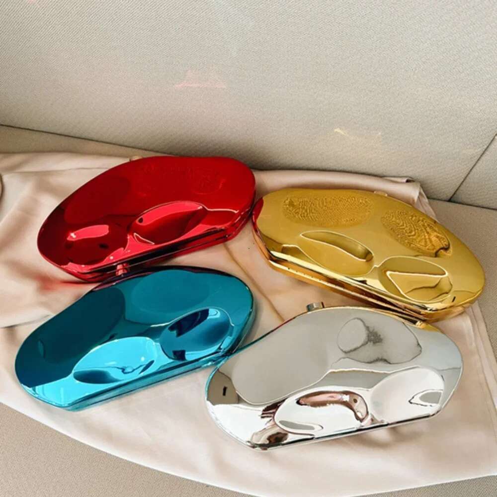 Acrylic Shell Shape Gold Sier Blue Women Evening Party Cute Metal Shiny Purse Handbag 2024 Wholesale Clutch Bag