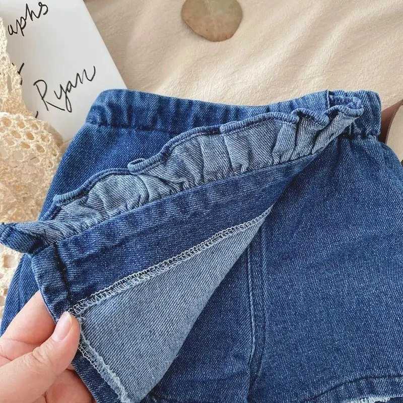 Girls clothing set summer childrens clothing girls lace edge pure white baby girls casual white suspension+denim tight fitting clothes for childrenT25