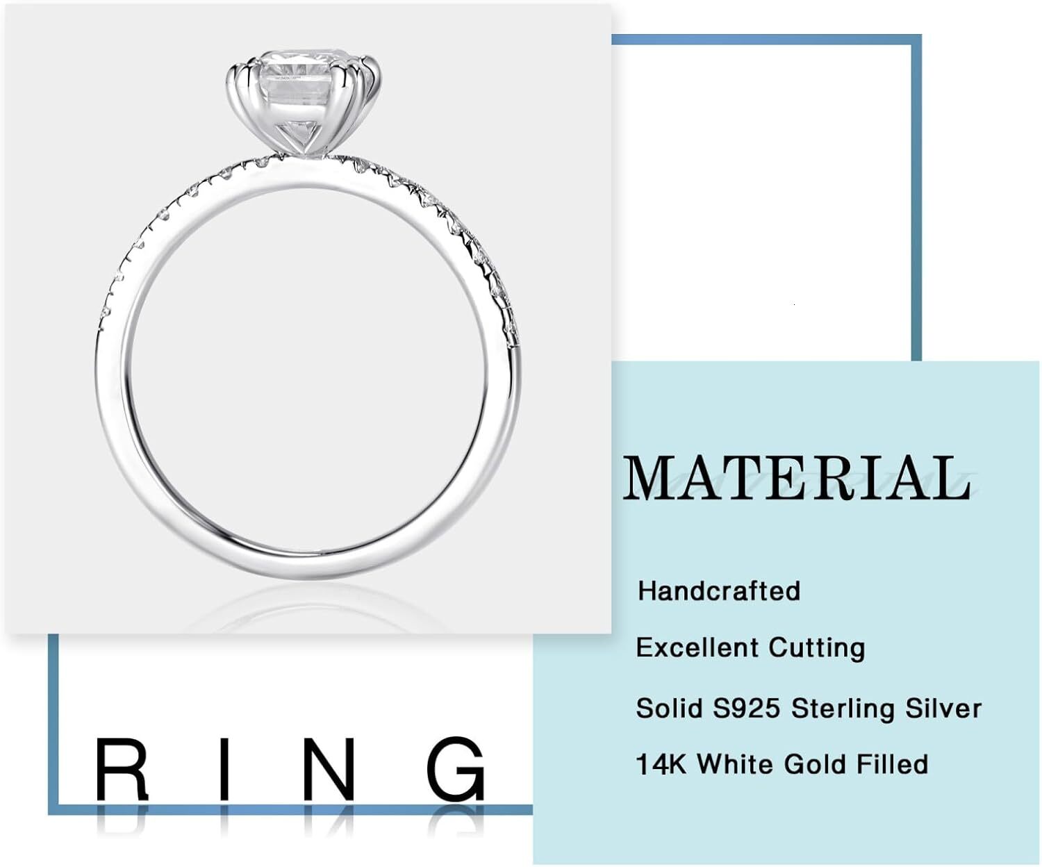 MOOSEA 2ct Radiant Cut Moissanite Rings for Women D C olorV VS1C larityL abC reatedM oissaniteW eddingR ingsf orW omen1 4KW hiteG oldP latedM oissanit