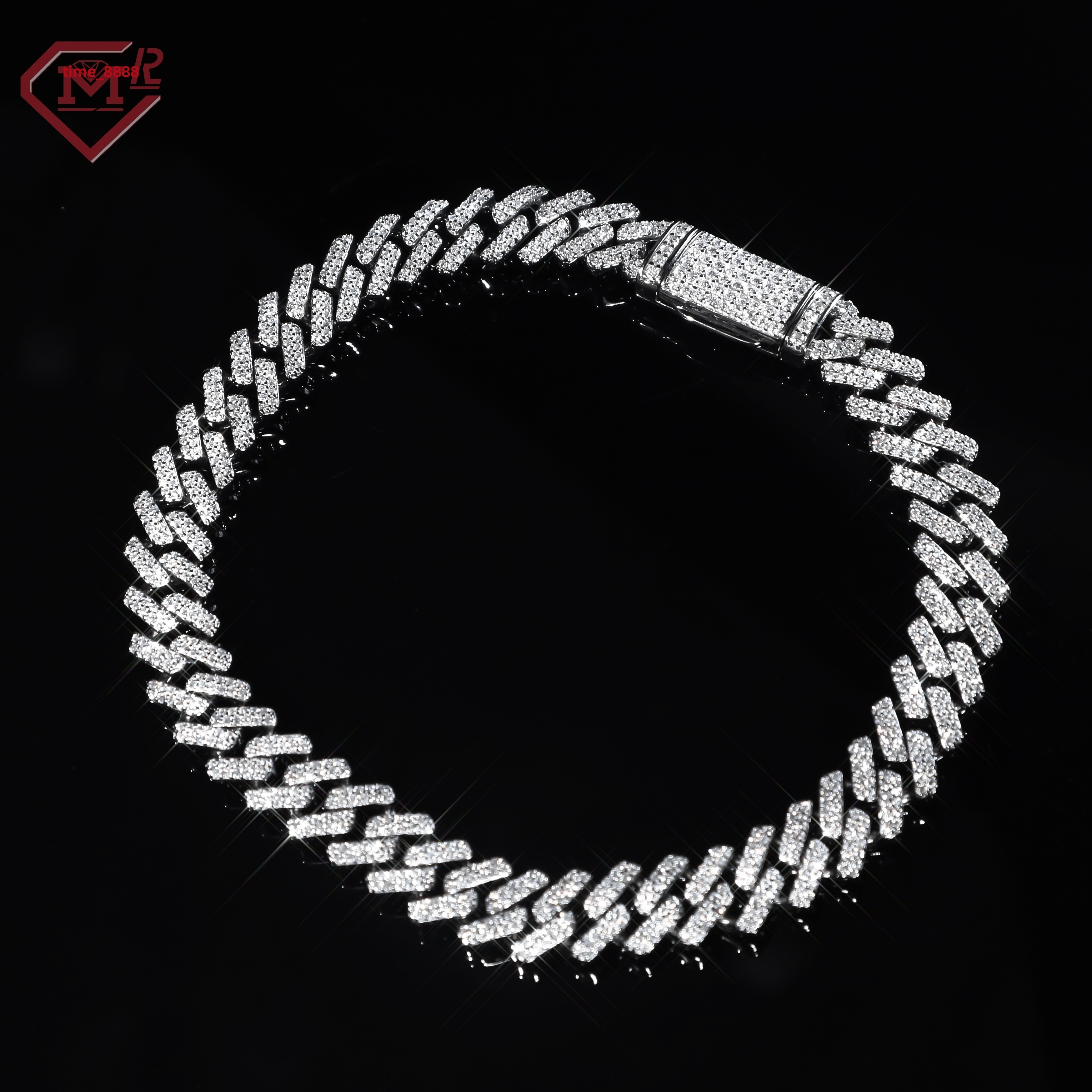 Small Moissanite Cuban Bracelet Straight Angle 2 Rows Vvs Iced Out Diamond Silver 925 Moissanite Cuban Chain