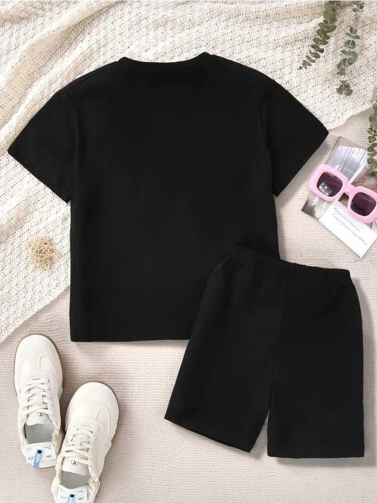 Summer baby girl clothing set childrens sweetheart printed T-shirt and shorts 2-piece set childrens short sleeved sportswearT250327