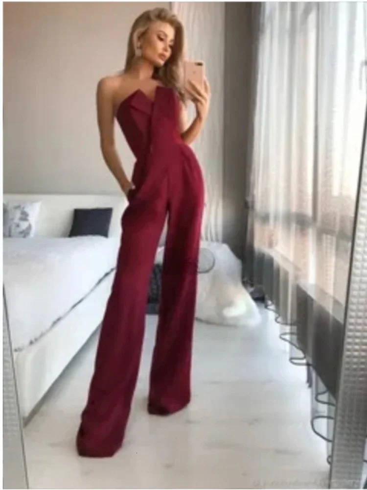 Elegant and chic sleeveless black white fashionable casual jumpsuit sexy strapless ultrathin solid color office womens 250326
