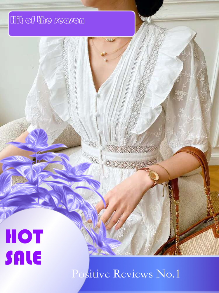 Dongdumaoyi Zomer Nieuwe Witte Franse Ontwerp Taille Kalkende Europese En Amerikaanse Dames Midi Jurk Elegante Socialite V Hals Voor
