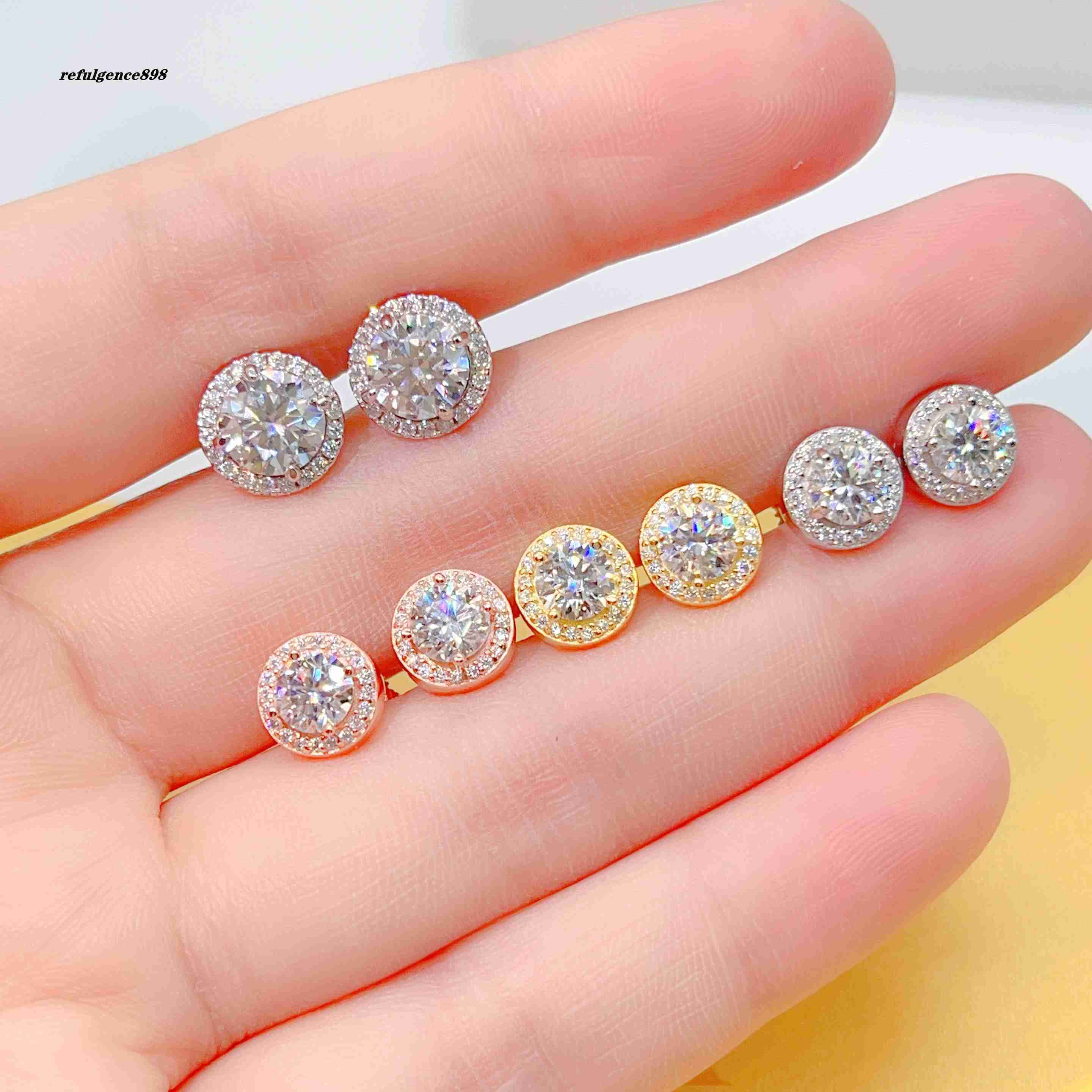 Fine Jewelry 925 Sterling Silver Fashion Bling Jewelry Vvs Moissanite Stud Earrings