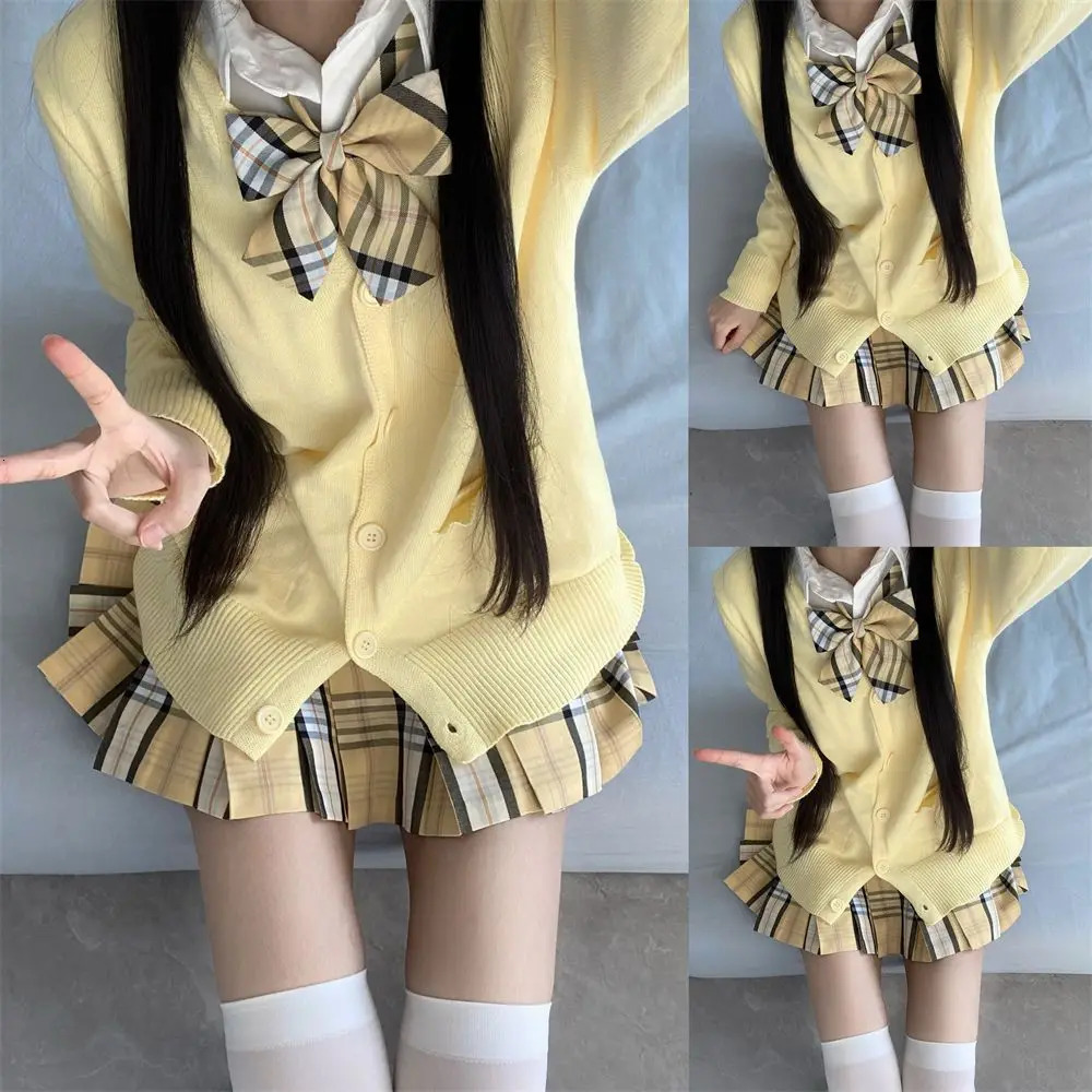 3piece set of multicolor sweaters and plaid skirts for Japanese Korean school uniforms JK uniform with bow graduate clothing 250326