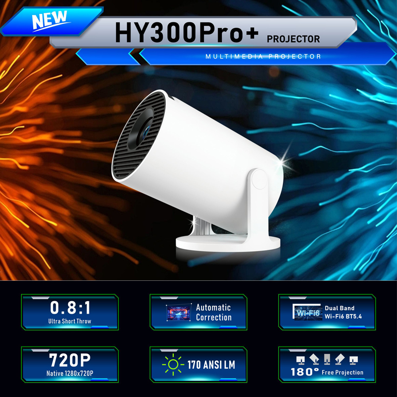 HY300 Pro+ Smart Projector Android11 4K 1280*720P Dual Wifi 260ANSI 180 Flexible BT5.0 Cinema Outdoor Portable Projetor