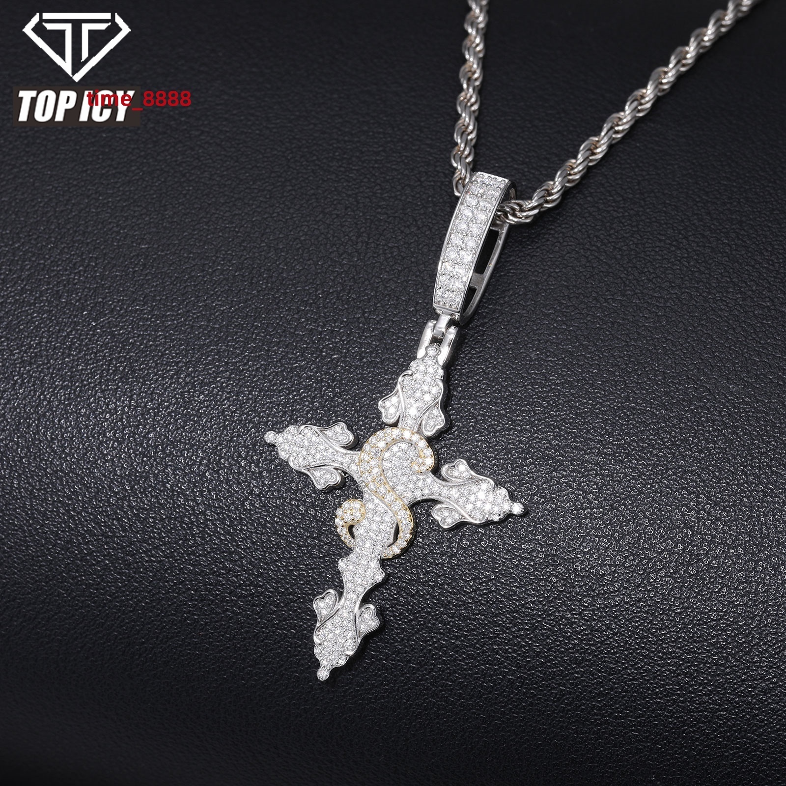 Wholesale 925 Sterling Silver Moissanite Diamond Cross Pendant Necklace Iced Out Fortuna Cross Pendant Pass Diamond Tester