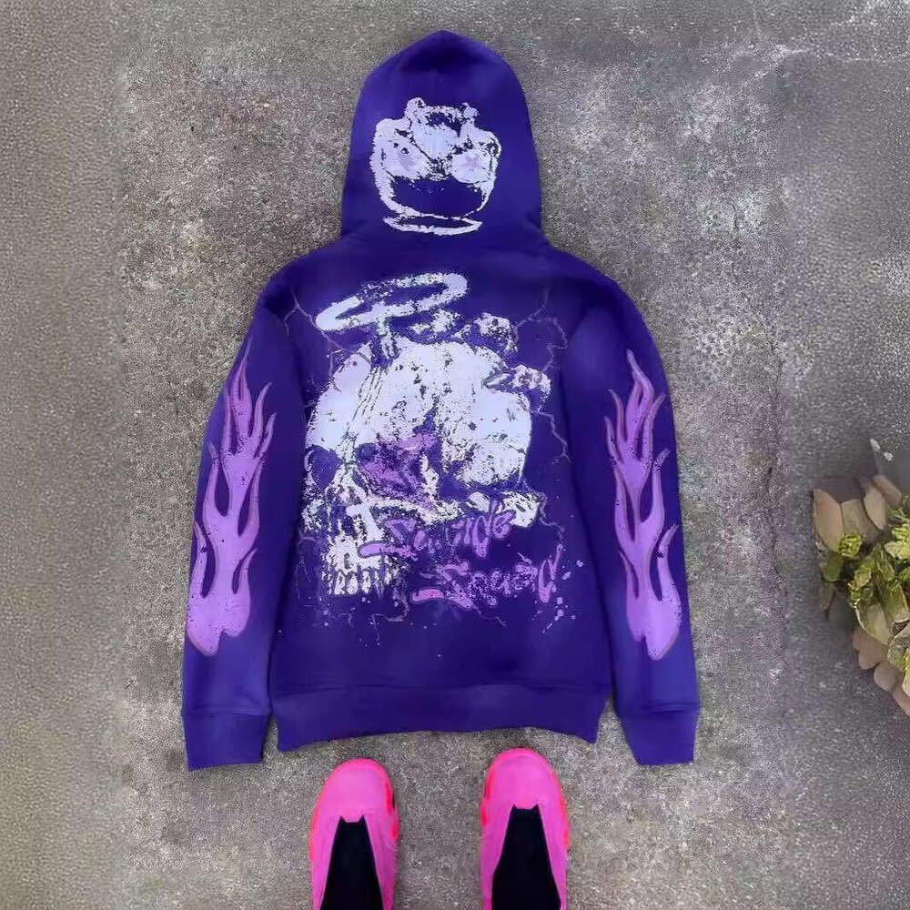 Y2K American Harajuku Dark Hip Hop High Street Cartoon Printed Zipper Loose Hoodie gift for man