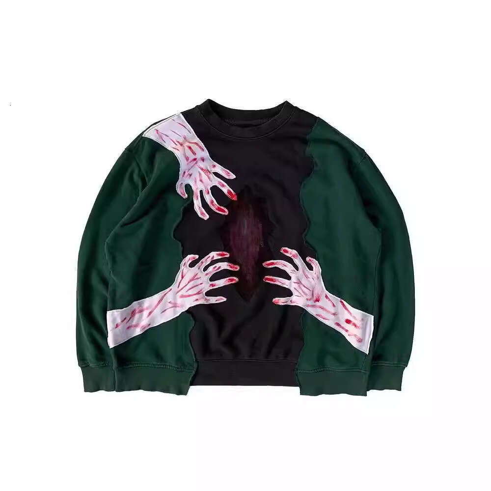 Y2K American style new dark Harajuku patch fabric splicing round neck unisex loose pullover hoodie gift for man