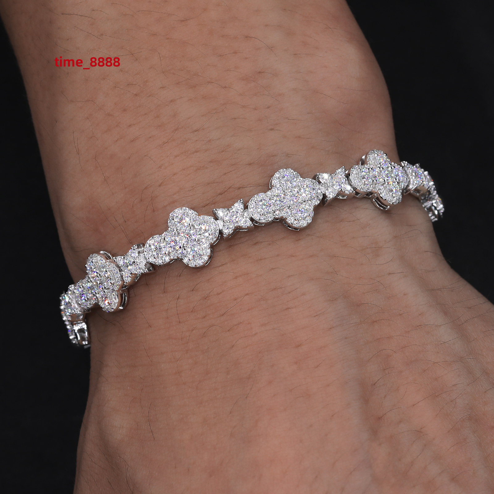Versatile Mens Bracelet Fashion White Gold 10mm 925 Sterling Silver VVS Moissanite Diamond Iced Out Star Cross Link Bracelet