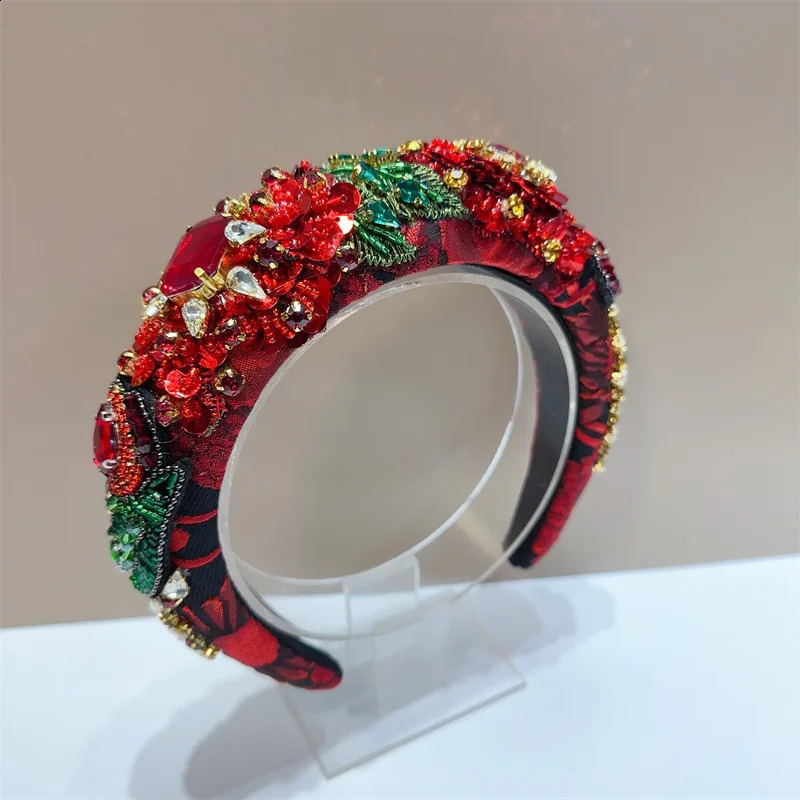 Sparkly Red Pink Crystal Gem Headbands Padded Diamante Rhinestone Bridal Hairbands For Women Wedding Hair Accessories 250318
